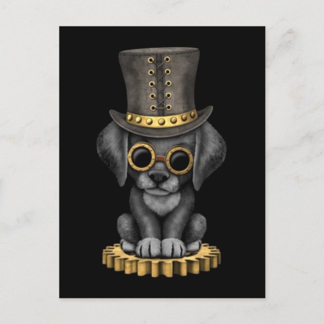 Postal Cute Steampunk Black Lab Perro cachorro, negro (Anverso)