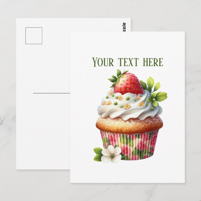 Postal Cute strawberry cupcake add message business name  (Anverso / Reverso)
