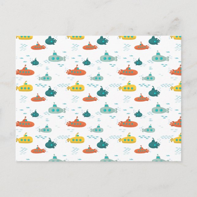 Postal Cute Submarine Nautical Deep Sea Fish Pattern (Anverso)