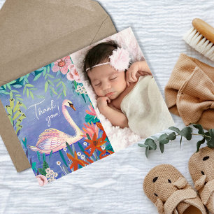Postal Cute Swan Princess Floral Gracias