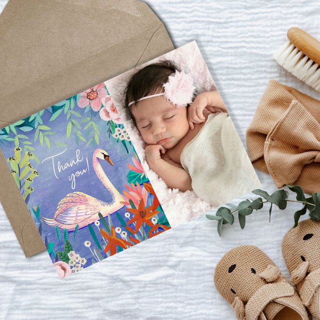 Postal Cute Swan Princess Floral Gracias (Subido por el creador)