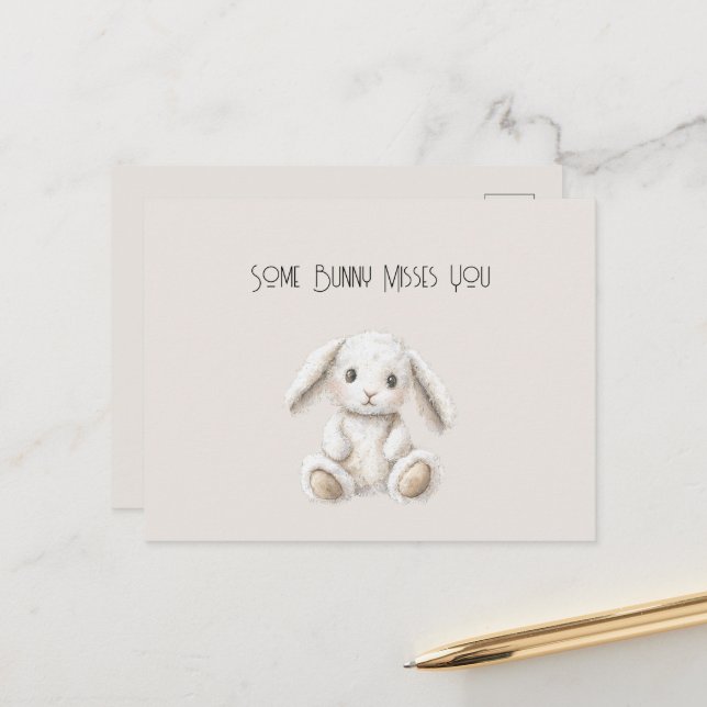 Postal Cute Sweet Cream White Bunny Missing You (Anverso/Reverso In Situ)