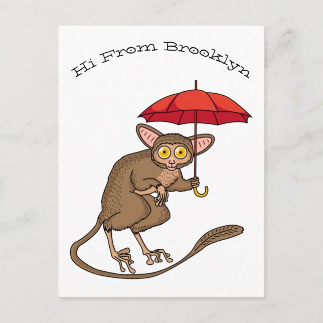 Postal Cute Tarsier con ilustracion personalizado paragua (Anverso)