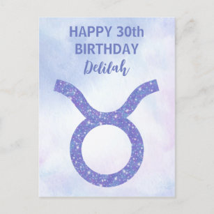 Postal Cute Taurus Astrología Rótulo Personalizado Purple
