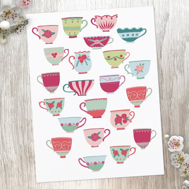 Postal Cute Teacup (Modern vintage china tea cup postcard)