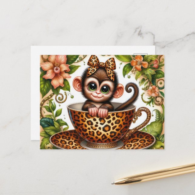 Postal Cute teacup monkey jungle mug (Anverso/Reverso In Situ)