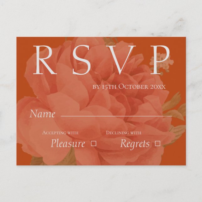 Postal Cute Terracota Boda Floral Blanca RSVP (Anverso)