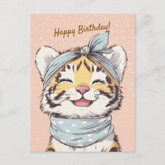 Postal Cute Tiger with Bandana Kids Birthday Invitation