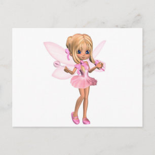 Postal Cute Toon Ballerina Fairy in Pink - de pie
