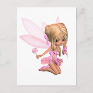 Postal Cute Toon Ballerina Hada en rosa - arrodillado