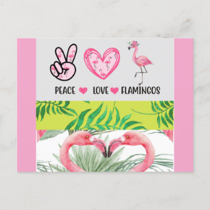 Postal Cute Tropical Peace Love Flamingos