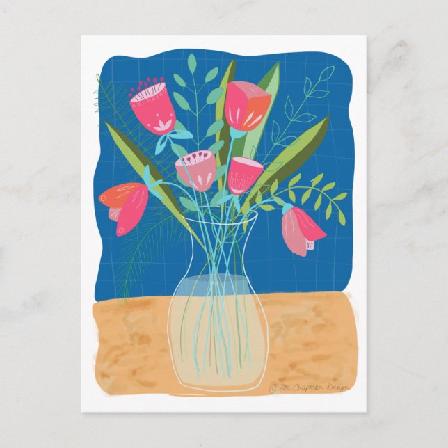 Postal Cute tulipán floral rosa (Anverso)
