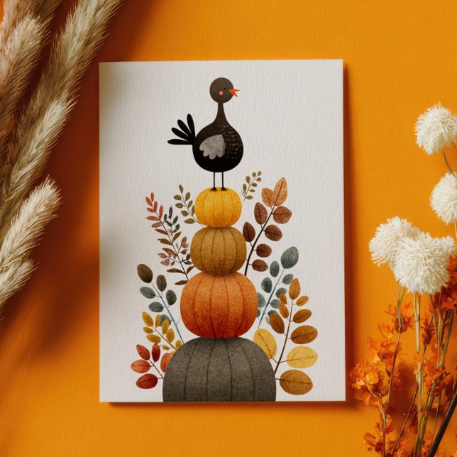 Postal Cute Turkey on Fall Pumpkins Retro Thanksgiving (Subido por el creador)
