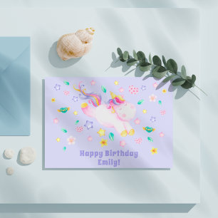Postal Cute Unicorn - Cumpleaños infantil personalizado d