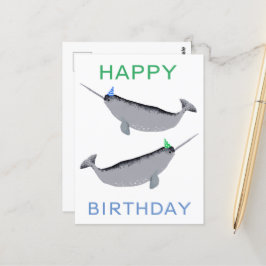 Postal Cute Unicorn Narwhal Whaley Whaley Feliz cumpleaño