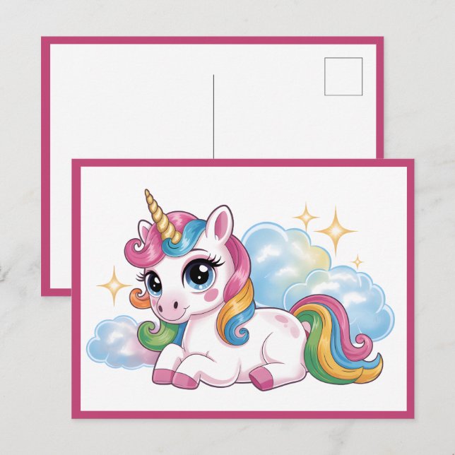 Postal Cute Unicornio Arcoíris (Anverso / Reverso)