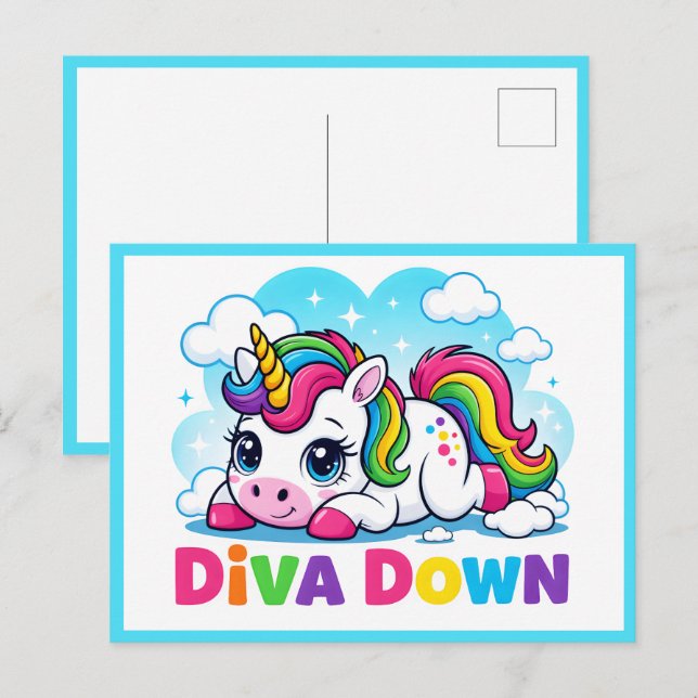 Postal Cute Unicornio Arcoíris (Anverso / Reverso)