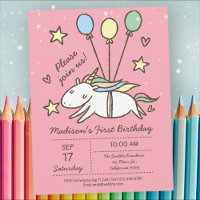Cute unicornio vuela en globos Cumpleaños