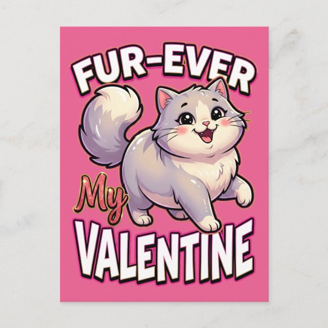 Postal Cute Valentine Cat – Fur-Ever My Valentine (Anverso)