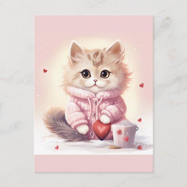 Postal Cute Valentine kitty (Anverso)