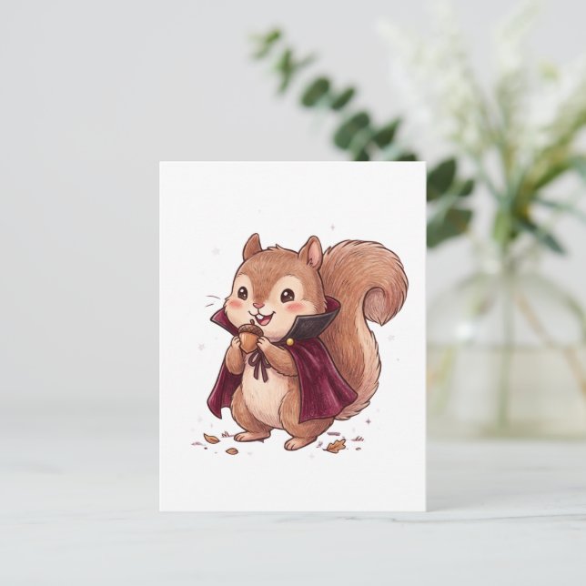 Postal Cute Vampire Ardilla con capa de Halloween de bell (Anverso de pie)