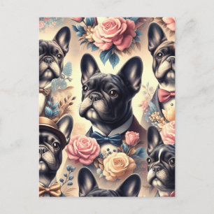Postal Cute vintage Bulldog francés