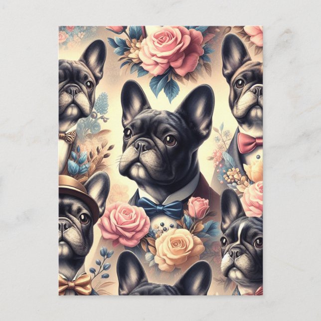 Postal Cute vintage Bulldog francés (Anverso)