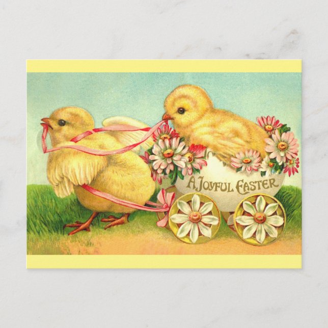 Postal Cute Vintage Chicks Joyosos Saludos De Pascua (Anverso)