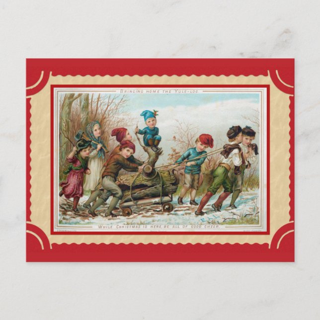 Postal Cute Vintage Christmas Yule Log (Anverso)