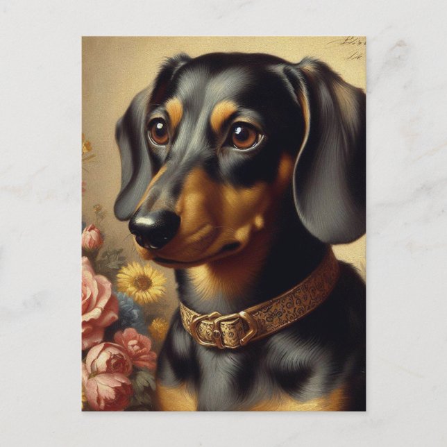 Postal Cute Vintage Dachshund Pintura (Anverso)