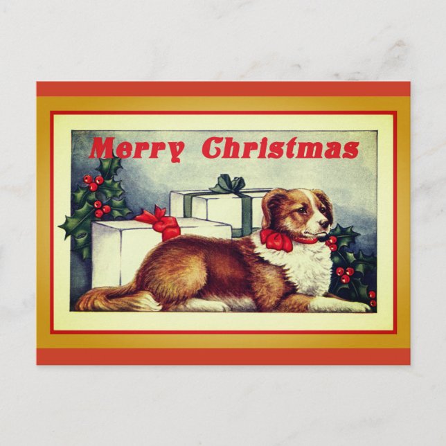 Postal Cute vintage Dog Merry Christmas (Anverso)