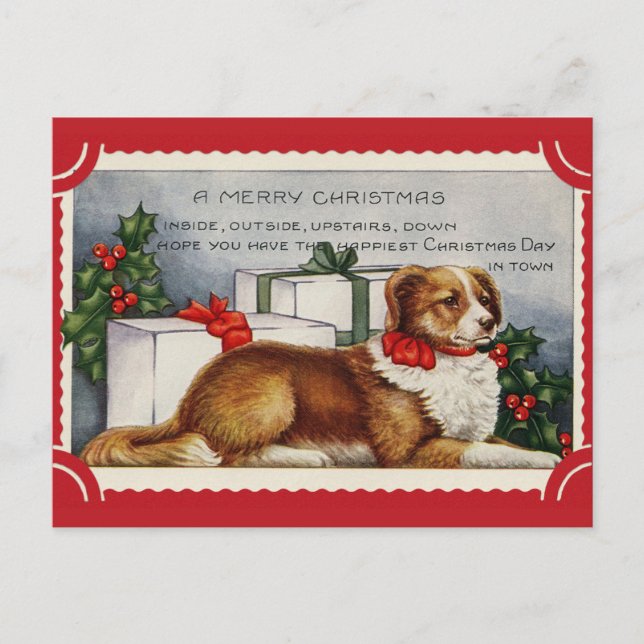 Postal Cute vintage Dog Merry Christmas (Anverso)
