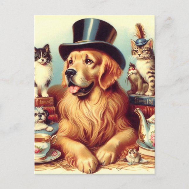 Postal Cute Vintage Dog Pintura (Anverso)