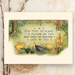 Postal Cute Vintage Easter Chicks & Spring Flowers