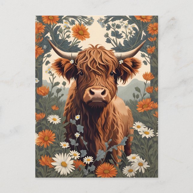 Postal Cute Vintage Highland Cow (Anverso)