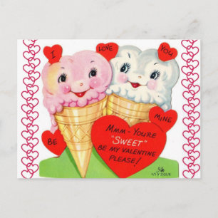 Postal Cute Vintage Ice Cream Cones Valentcard