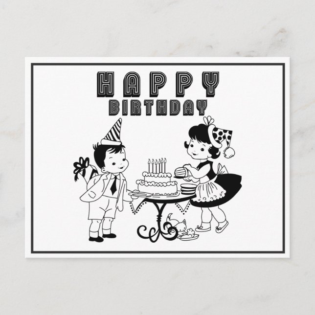 Postal Cute Vintage Retro Feliz Cumpleaños (Anverso)