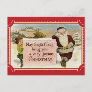 Postal Cute Vintage Santa Joyous Feliz Navidad