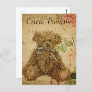 Postal Cute Vintage Shaggy Teddy Bear