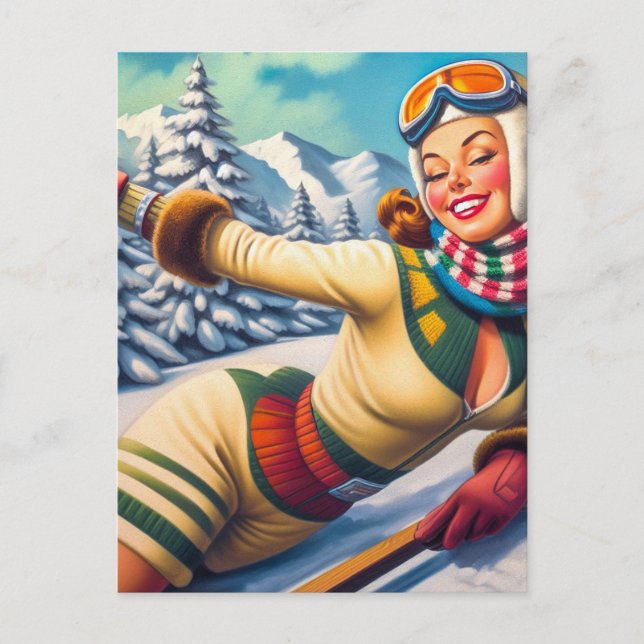 Postal Cute Vintage Ski Pin Up (Anverso)