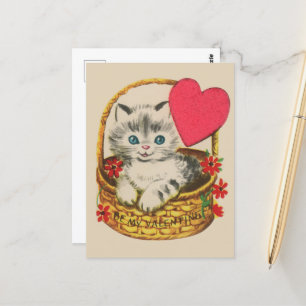 Postal Cute vintage Valentine cat