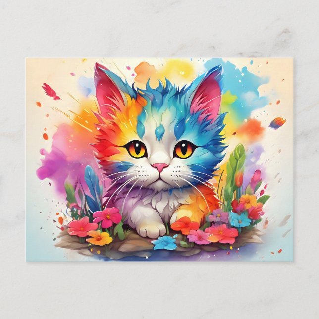 Postal Cute Watercolor Cat # 9 (Anverso)