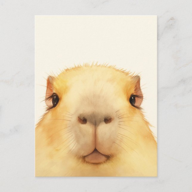 Postal Cute Watercolor Close Up Capybara Face (Anverso)