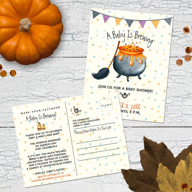 Postal Cute Watercolor Halloween Fiesta de Baby Shower (Subido por el creador)