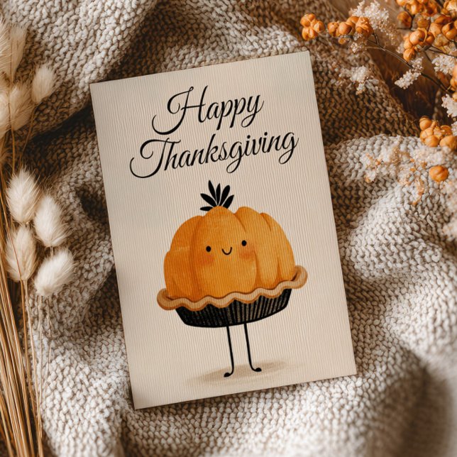 Postal  Cute Watercolor Pumpkin Pie Happy Thanksgiving  (Subido por el creador)