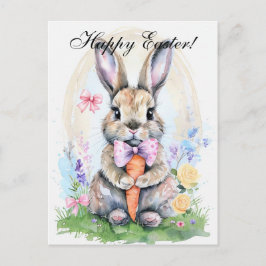 Postal Cute Watercolor Rabbit Bunny Hare Floral de Pascua