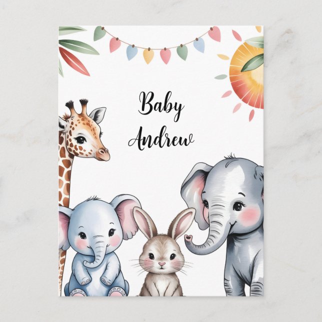 Postal Cute Watercolor Safari Animals Illustration (Anverso)