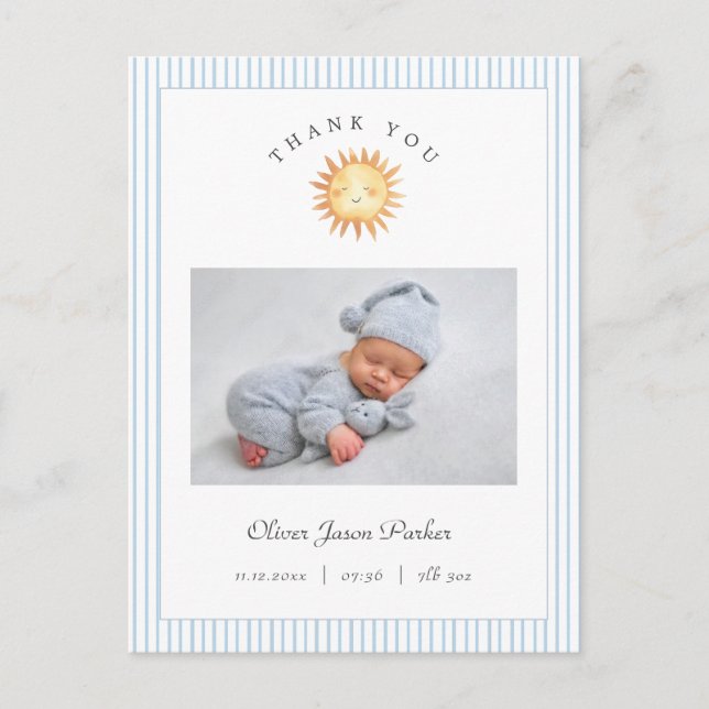 Postal Cute watercolor sun Baby Boy Birth Announcement (Anverso)