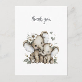 Postal Cute Watercolour Baby Girl Elephants with Flowers 
