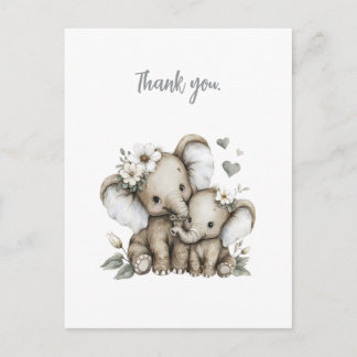 Postal Cute Watercolour Baby Girl Elephants with Flowers